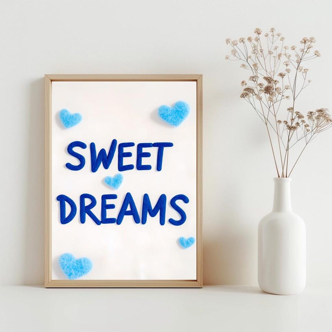 Sweet Dreams Blue Felt Letter Quote Print Nursery Bedroom Wall Decor