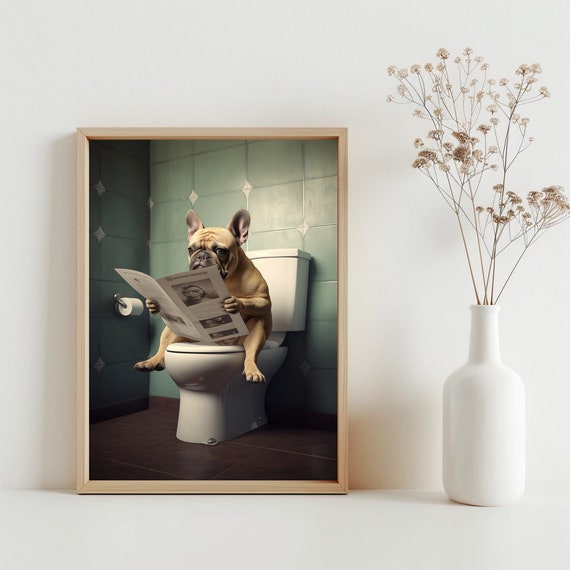French Bulldog Wall Art Funny Bathroom Poster Dog On Toilet Petshop Gift Decor Jpg Sg99