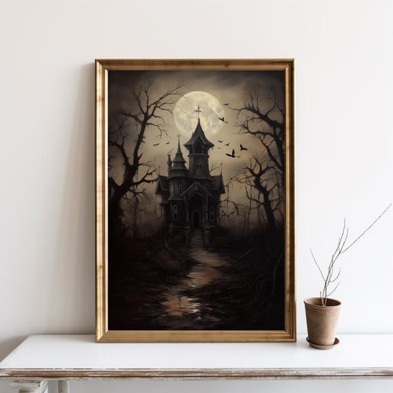 Haunted House Halloween Vintage Poster Print