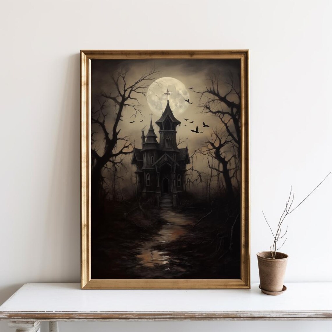 Haunted House Halloween Vintage Poster Print