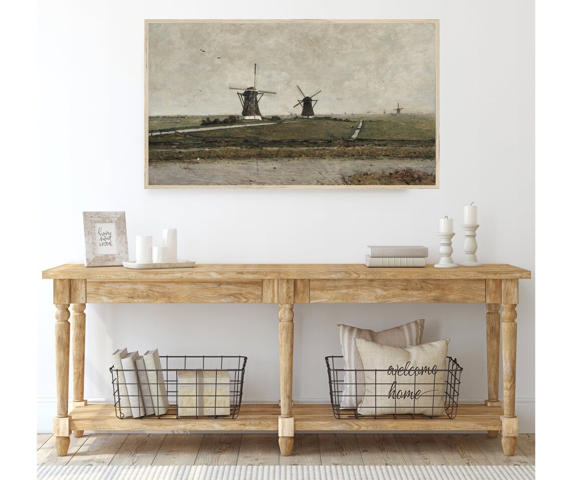 Frame Tv Art Vintage Moody Windmills Painting 130 - Image 3