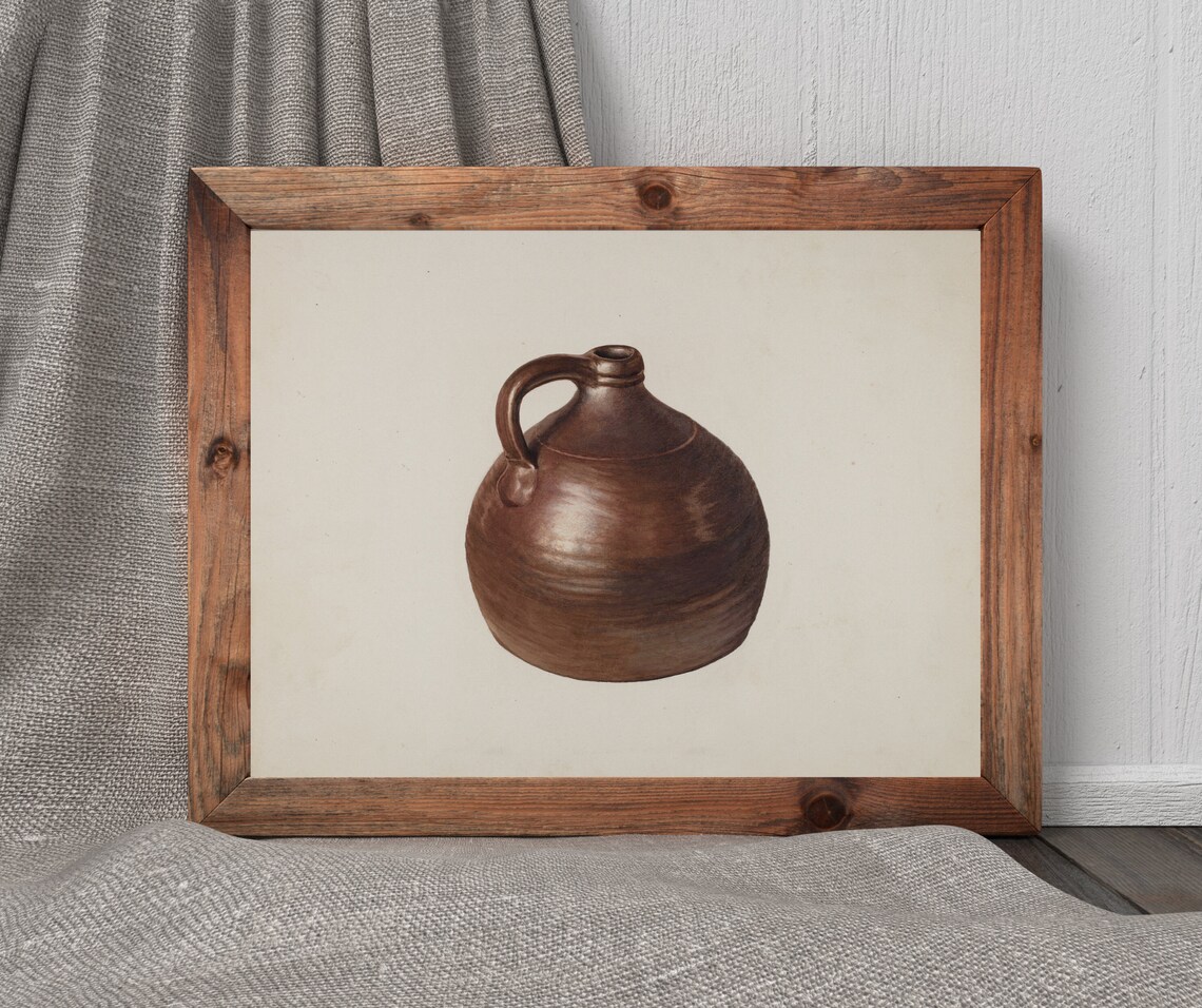 Brown Stone Jug Vintage Still Life Art Print - Image 3