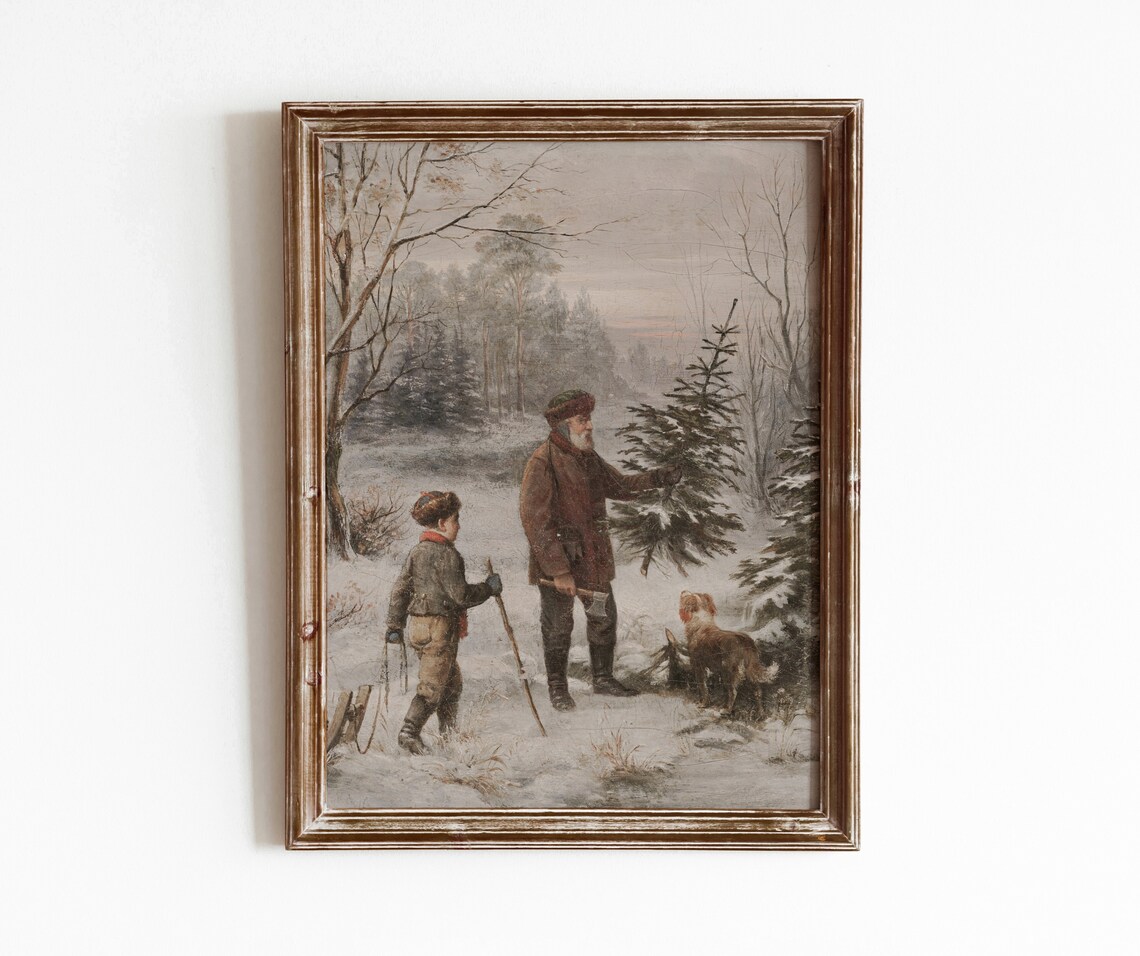 Christmas Tree Hunt Vintage Holiday Art Print