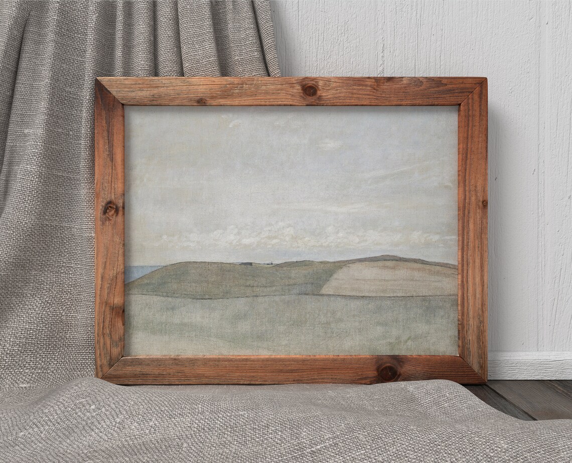 Simple Coast Vintage Neutral Waterscape Painting - Image 2