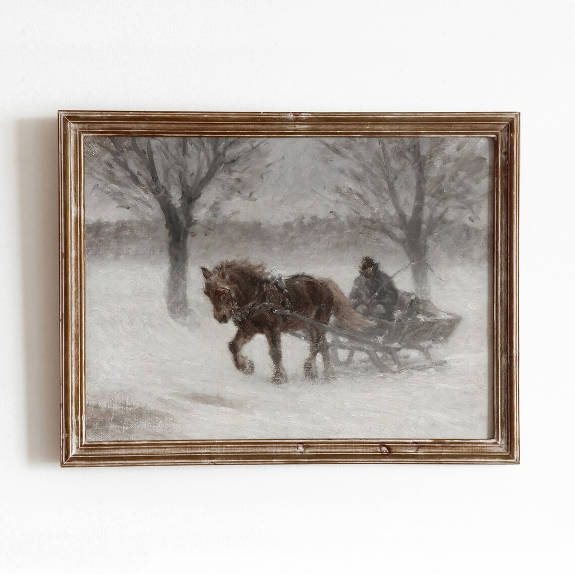 Gusty Sleigh Ride Vintage Horse Winter Art Print
