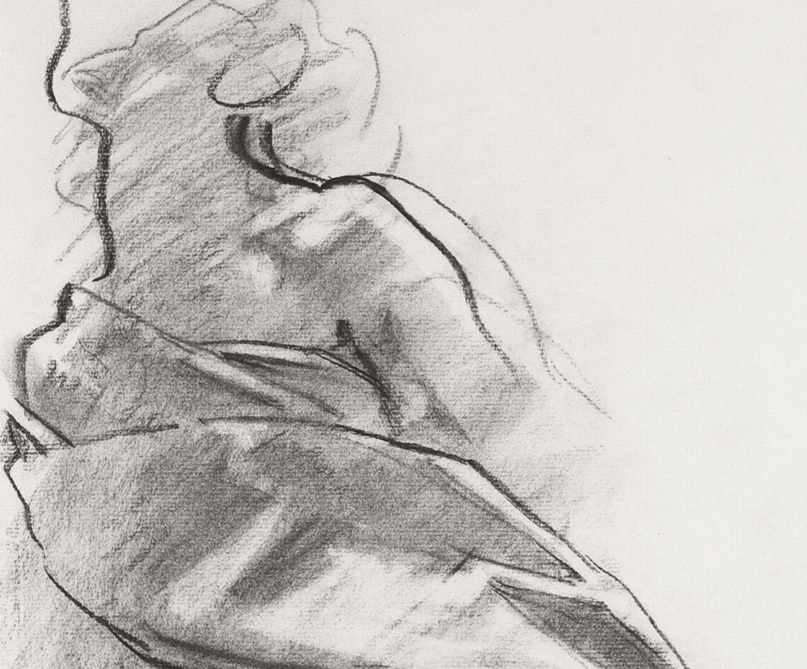Draped Figure Sketch Vintage Woman Art Print - Image 2