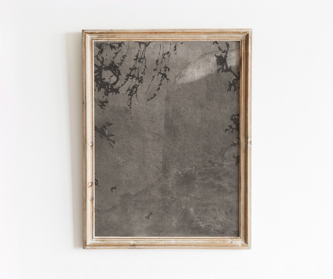 Nightfall Vintage Grey Abstract Painting Art Print