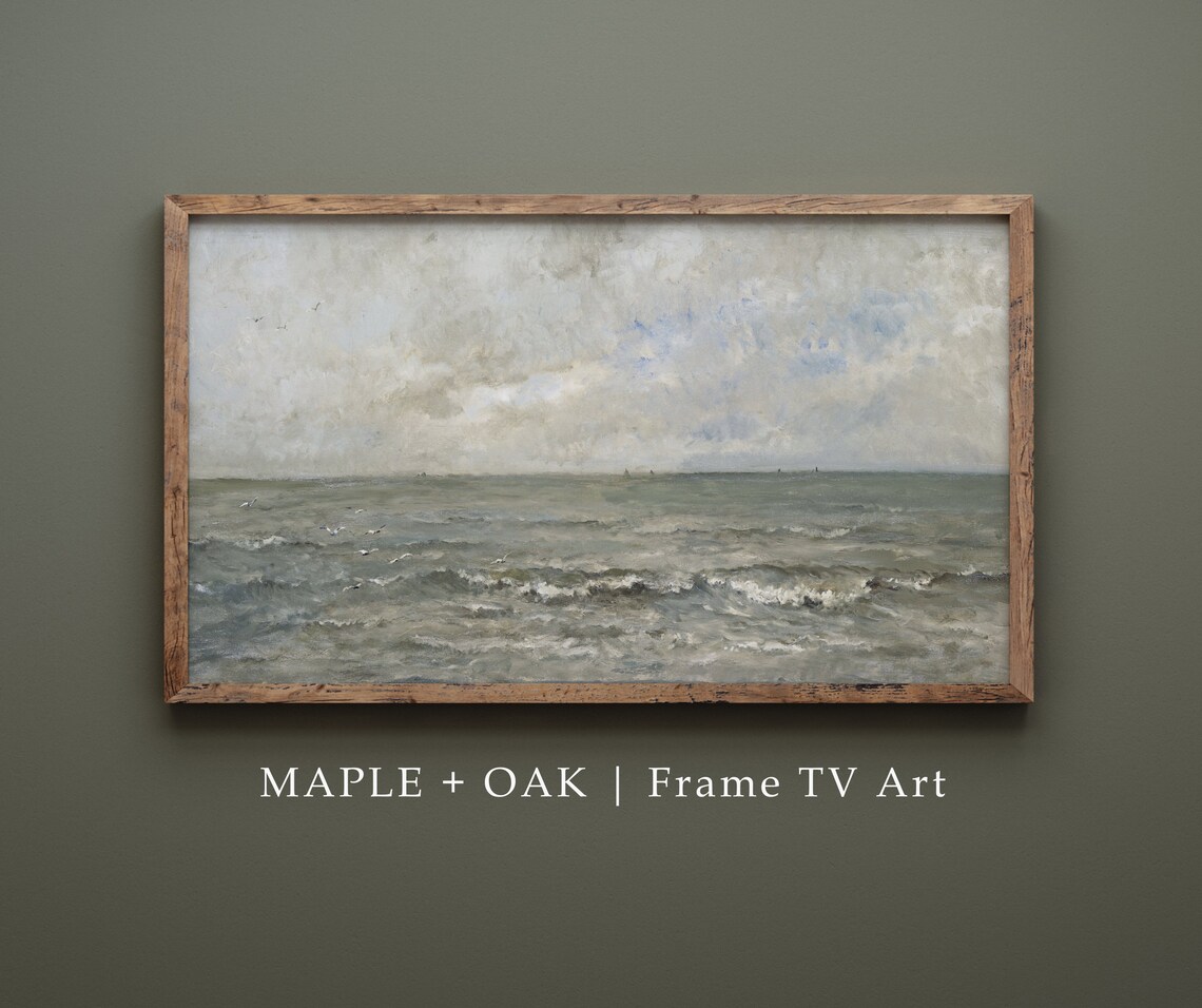 Vintage Muted Oceanscape Painting, Art Print