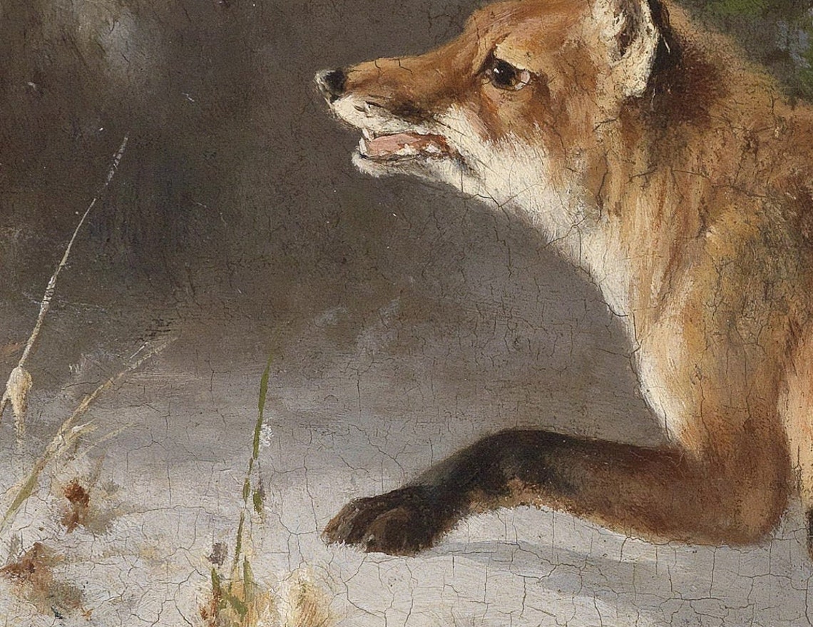 Vintage Fox In Winter Painting - Image 2
