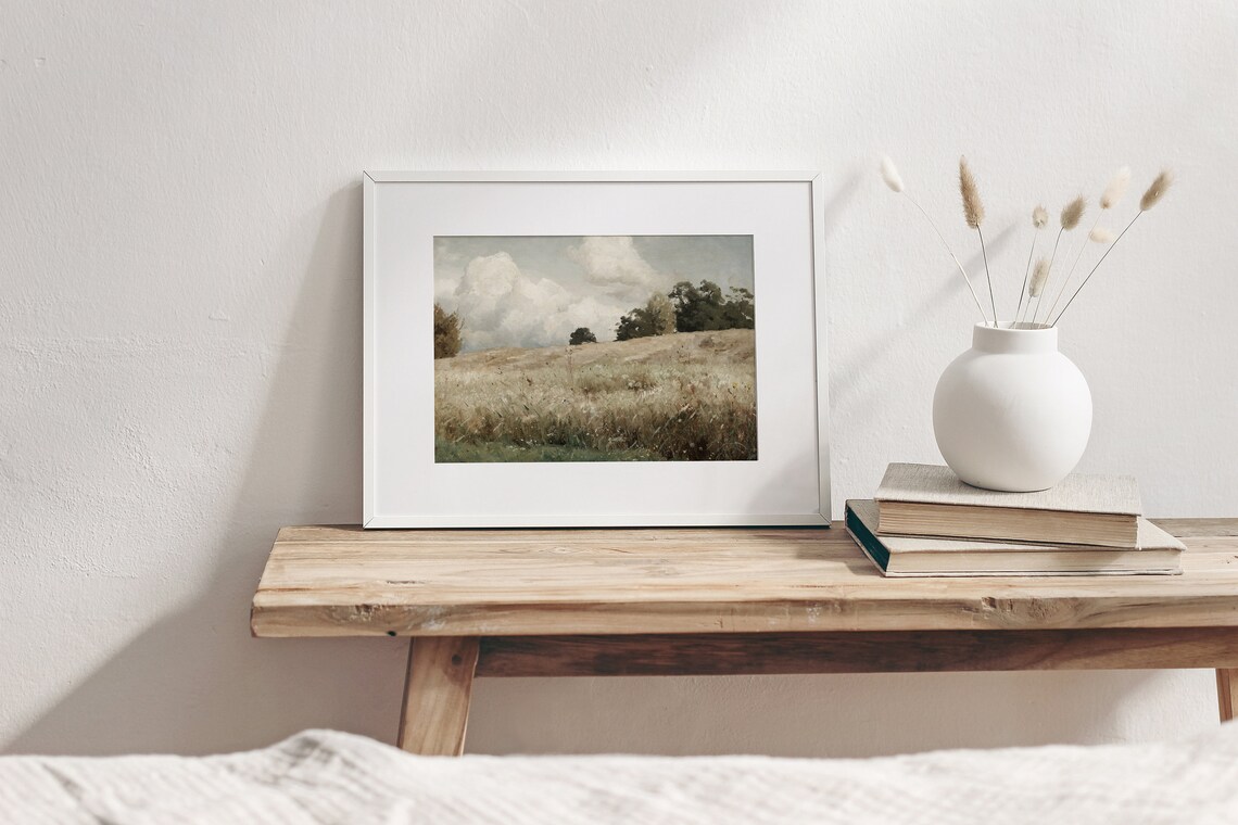 Grass Landscape Vintage Field Painting, Nature Art - Image 4