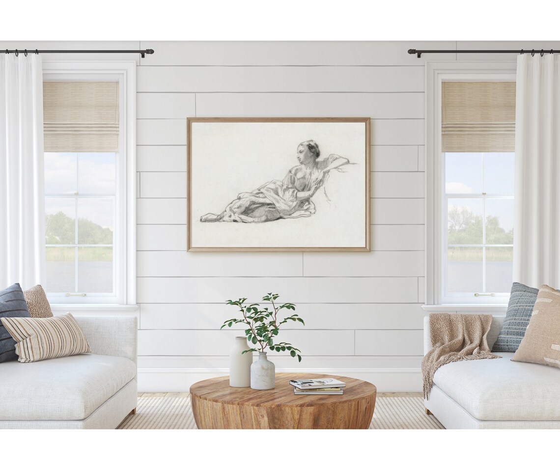 Reclining Woman Sketch, Vintage Minimal Portrait Art Print - Image 2
