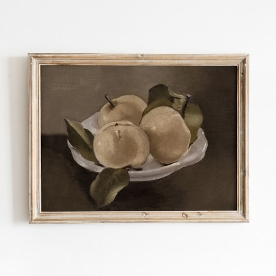 Three Apples Still Life Vintage Fruit Art Print