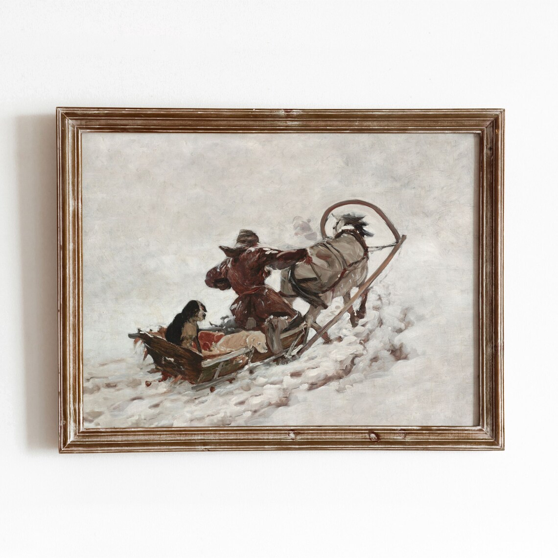 Horse Sleigh Dogs Vintage Winter Painting Poster
