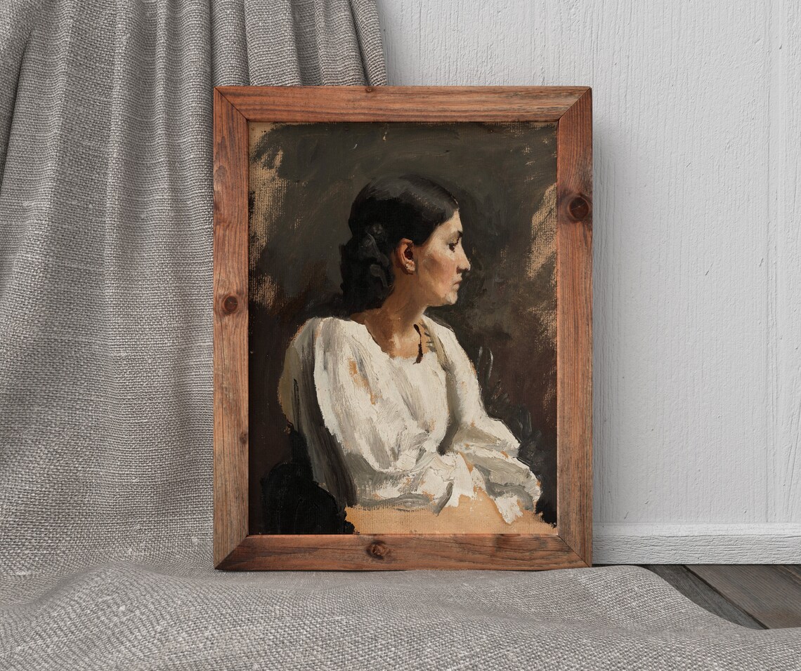 Vintage Italian Woman Portrait Art Print, Neutral Tone - Image 4