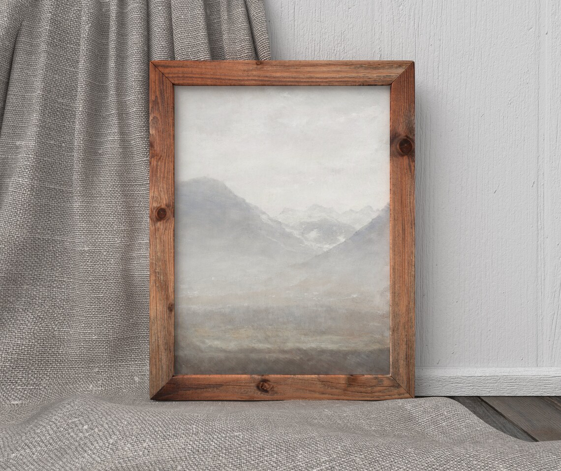 Hazy Mountain Valley Vintage Neutral Landscape Art Print - Image 3