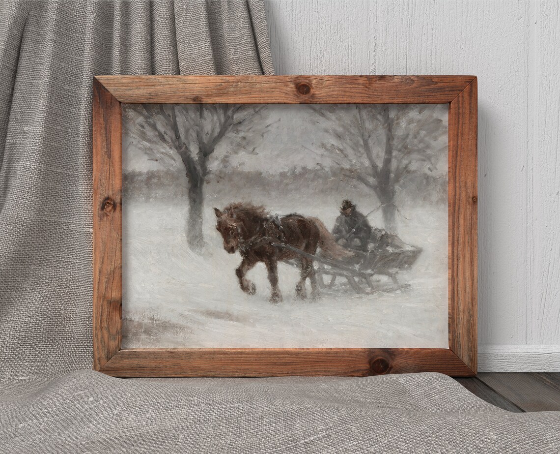 Gusty Sleigh Ride Vintage Horse Winter Art Print - Image 3