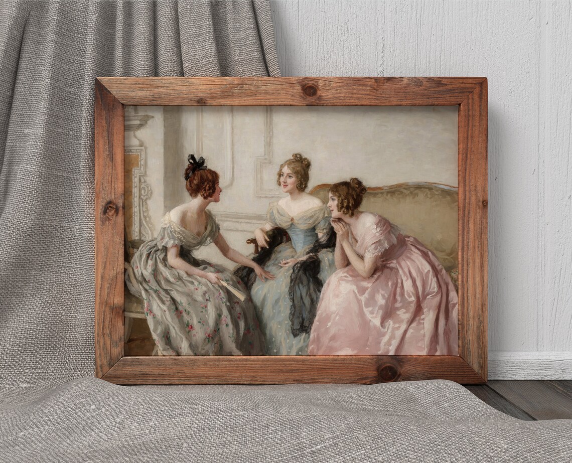 Gossip Vintage Women Painting, Victorian Afternoon Tea - Image 3