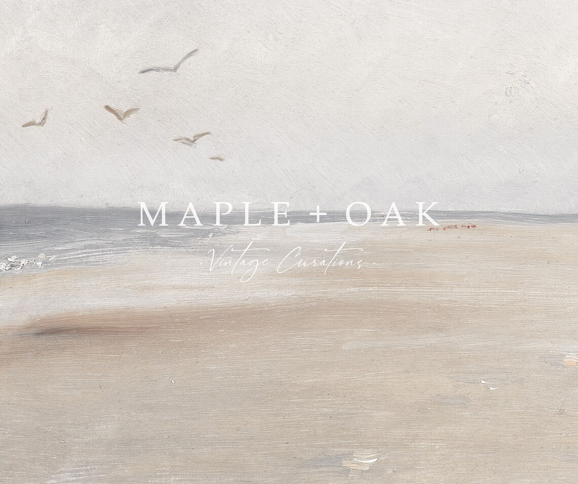 Neutral Coast Vintage Beach Oil Painting Art Print - Image 2
