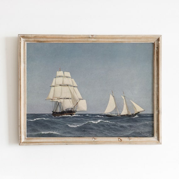 Pursuit At Sea Vintage Ships Seascape Art Print