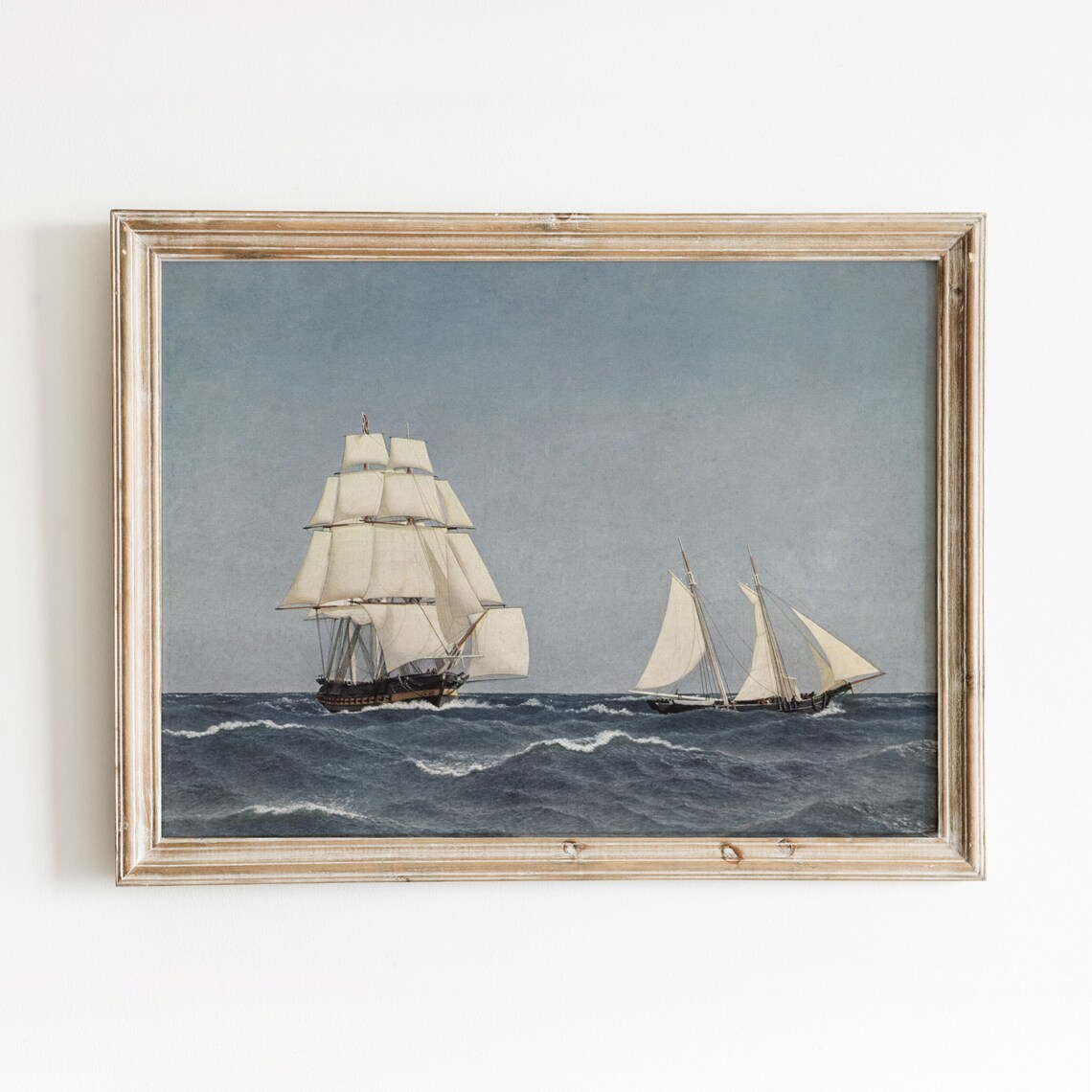 Pursuit At Sea Vintage Ships Seascape Art Print