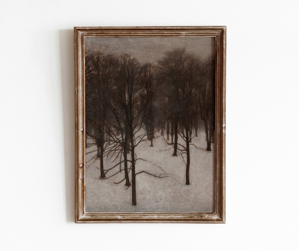 Tonal Winter Forest Vintage Dark Landscape Art Print