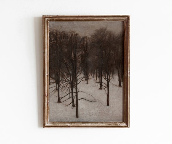Tonal Winter Forest Vintage Dark Landscape Art Print