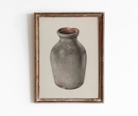Grey Stoneware Jam Crock Vintage Ceramic Still Life Pottery Painting Poster