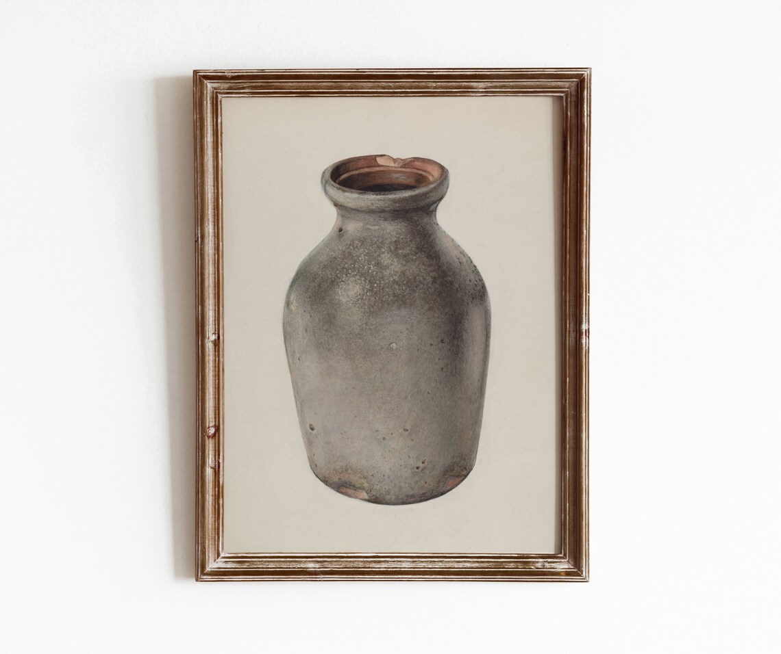 Grey Stoneware Jam Crock Vintage Ceramic Still Life Pottery Painting Poster