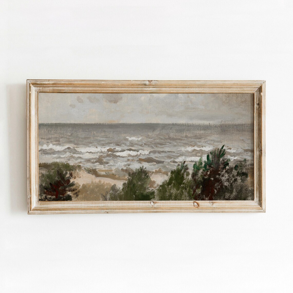 Windy Day Coastal Scene Choppy Waves Dune Grass Grey Sky Seascape Poster - Image 4