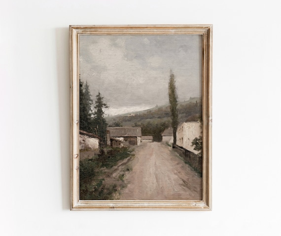 Village Road Vintage European Town Art Print