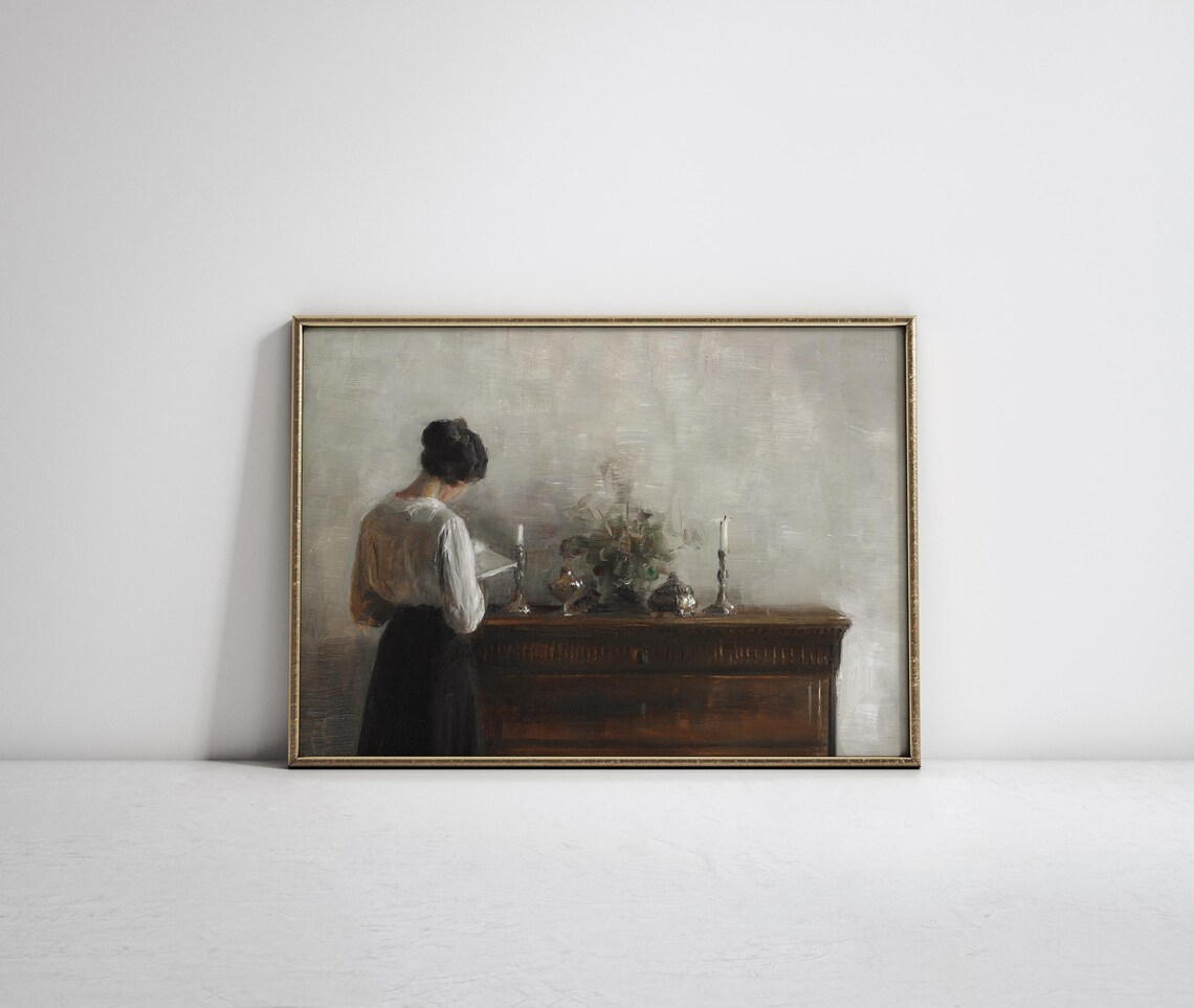 Woman at Dresser Vintage Interior Scene Art Print - Image 2