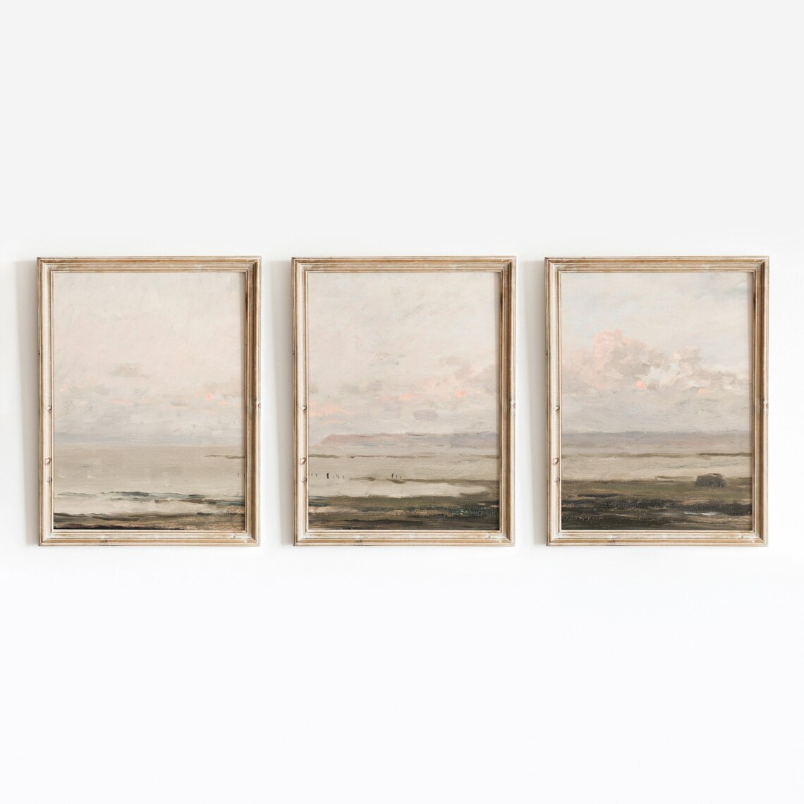 Hazy Beach Vintage Coastal Landscape Art Print
