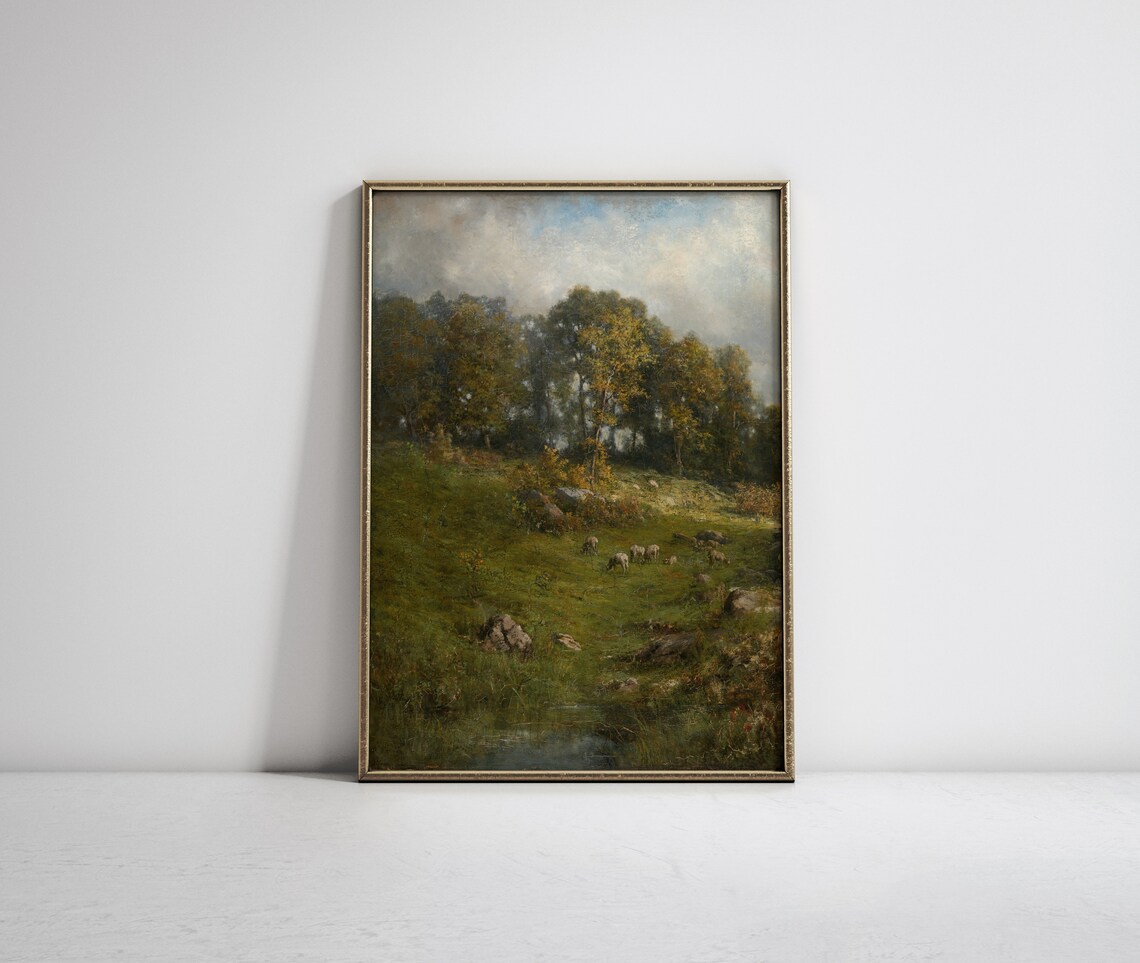 Hillside Pasture Vintage Farm Landscape Art Print - Image 2