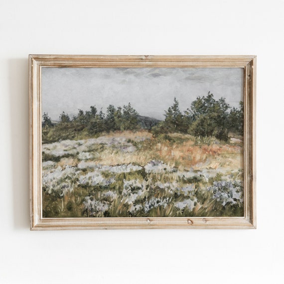 Field of Heather Vintage Nature Landscape Art Print