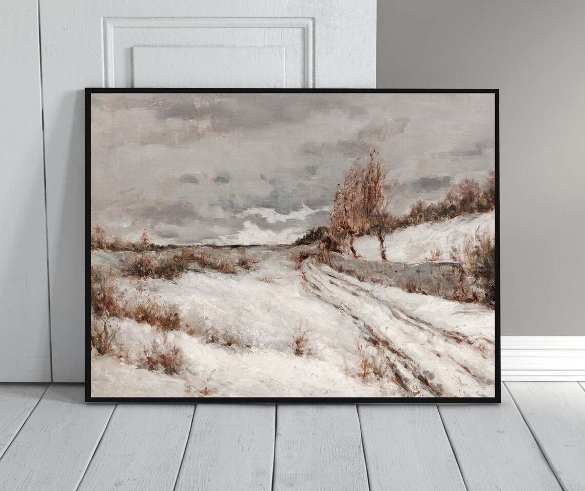 Winter Landscape Vintage Snowy Crop Field Art Print - Image 2