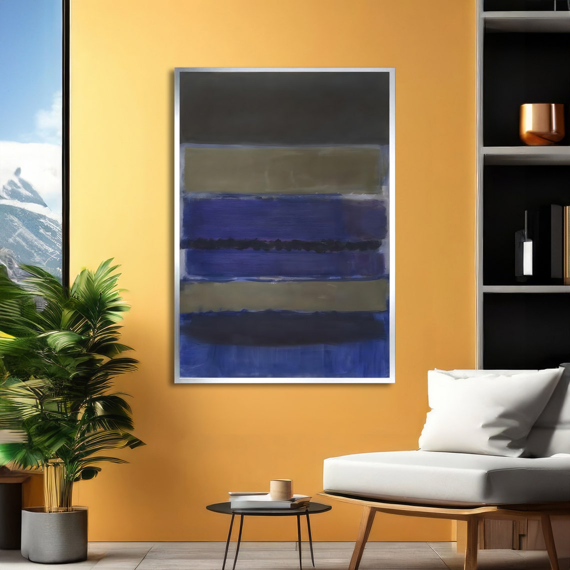 Blue and Gray Abstract Striped Color Field Modern Minimalist Poster - Image 2