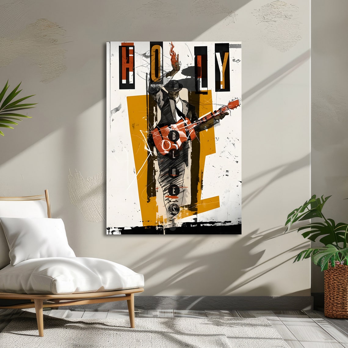 Holly Blues Graphic Music Poster Retro Guitar Player Art Deco Style - Image 4