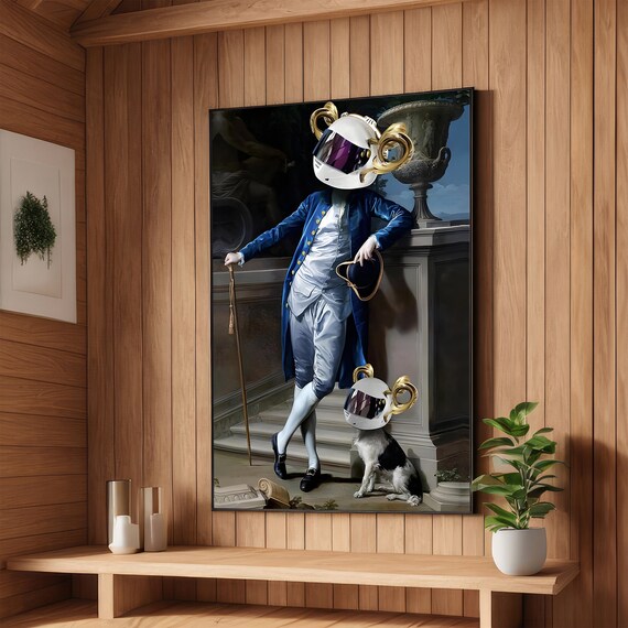 Renaissance Nobleman in Space Helmet Surreal Futuristic Poster