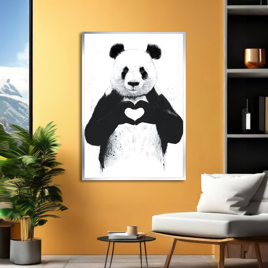 Cute Giant Panda Making a Heart Shape Black White Animal Wall Poster - Image 4