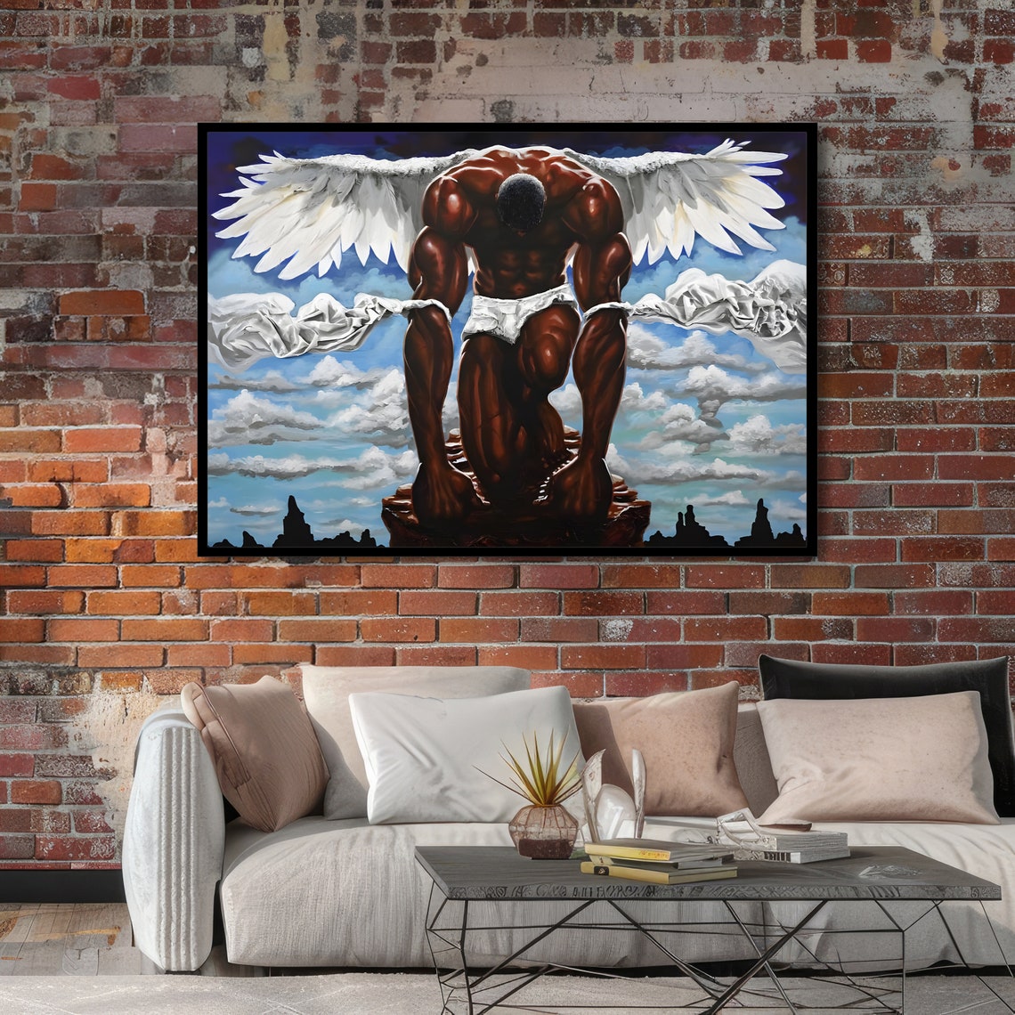 Kneeling Guardian Angel Powerful Divine Protector Over City Poster - Image 6