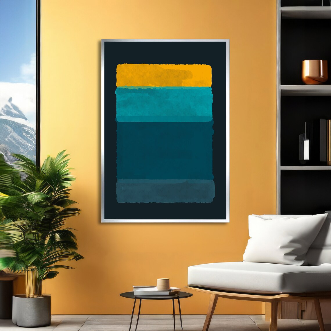 Bright Golden Yellow and Teal Abstract Poster in Rothko Style - Image 6