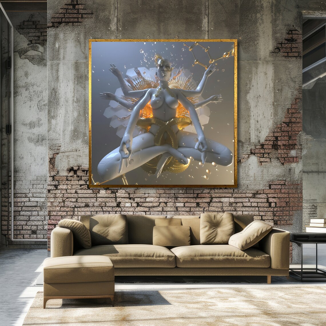 White and Gold Multi-Armed Meditation Goddess Spiritual Poster - Image 3