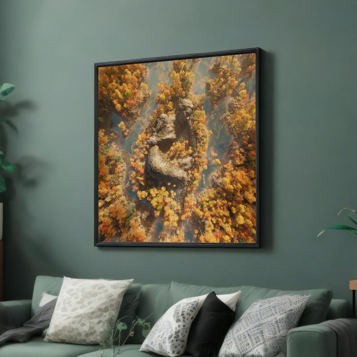 Aerial Autumn Forest Rock Formation Golden Canopy Art Poster