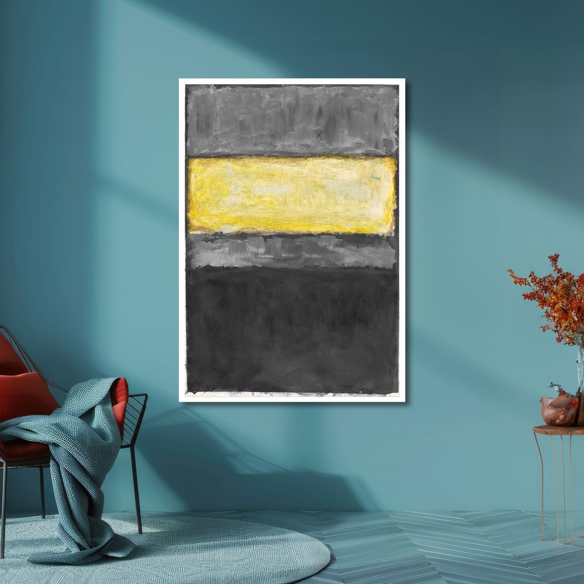 Yellow Stripe Grey and Black Rothko-Inspired Abstract Poster - Image 6