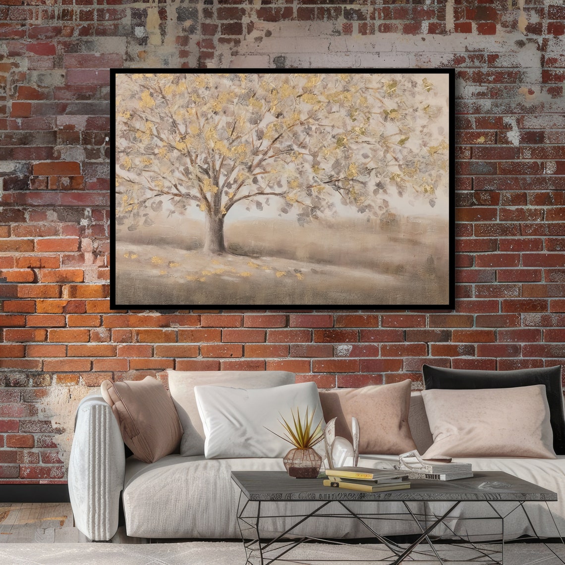 Golden Leaf Tree Serene Autumn Neutral Botanical Landscape Poster - Image 4
