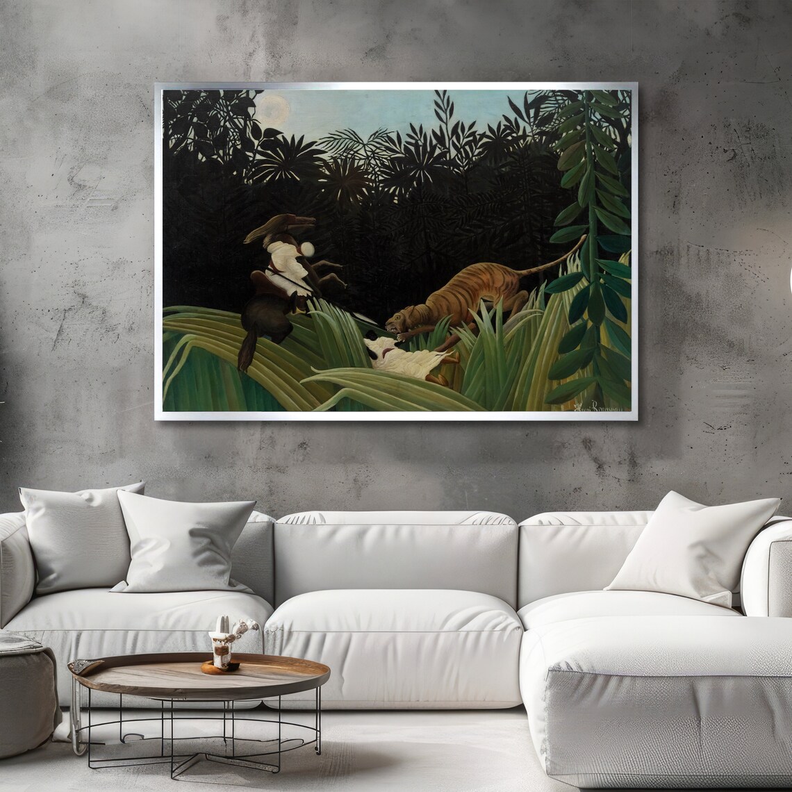 Rousseau Scout Attacked by Tiger Stormy Jungle Moonlight Art Poster - Image 2