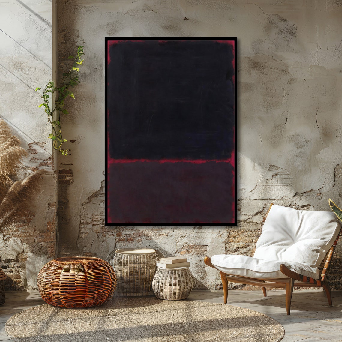 Midnight Black and Crimson Abstract Poster in Rothko Color Field Style - Image 4