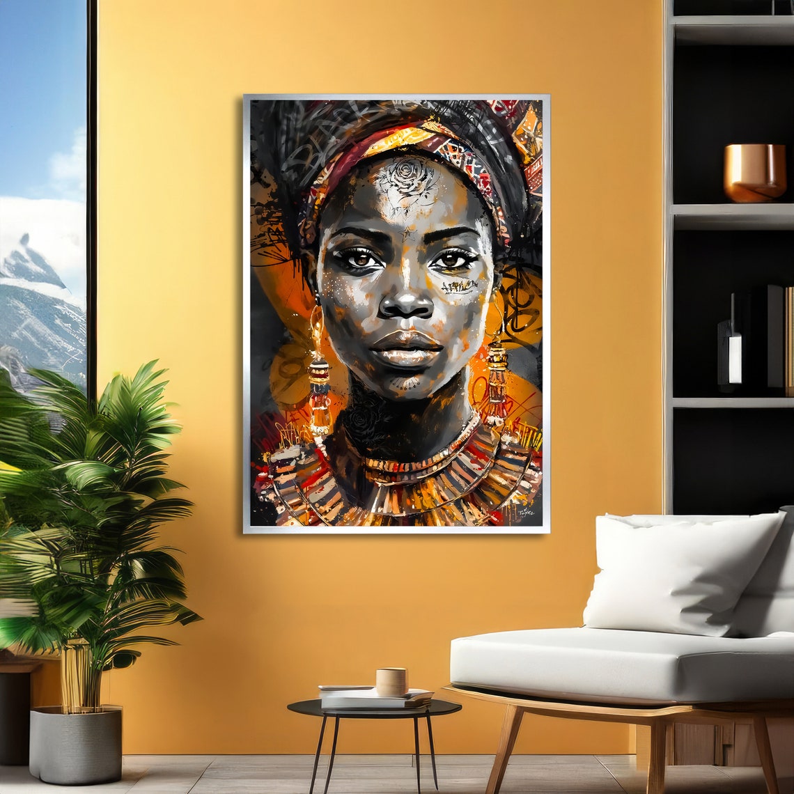 African Queen in Gold Headwrap Regal Portrait Modern Art Poster - Image 2