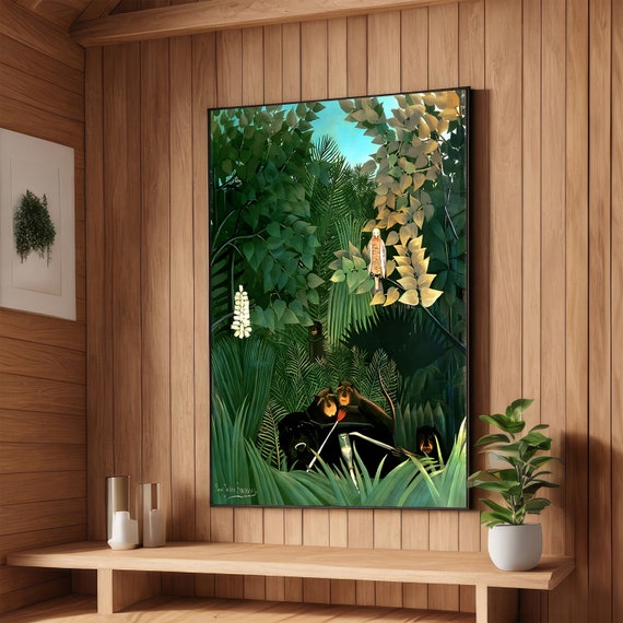 Jungle With Tiger Rousseau Inspired Art Bold Abstract Print Modern Wall Art Ready To Hang Decoration