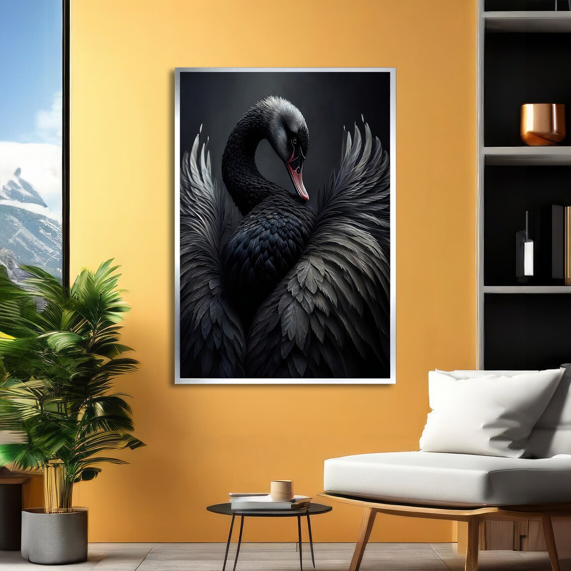 Elegant Black Swan Spreading Wings Dark Moody Bird Portrait Poster - Image 5